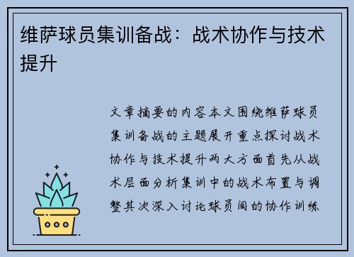 维萨球员集训备战：战术协作与技术提升